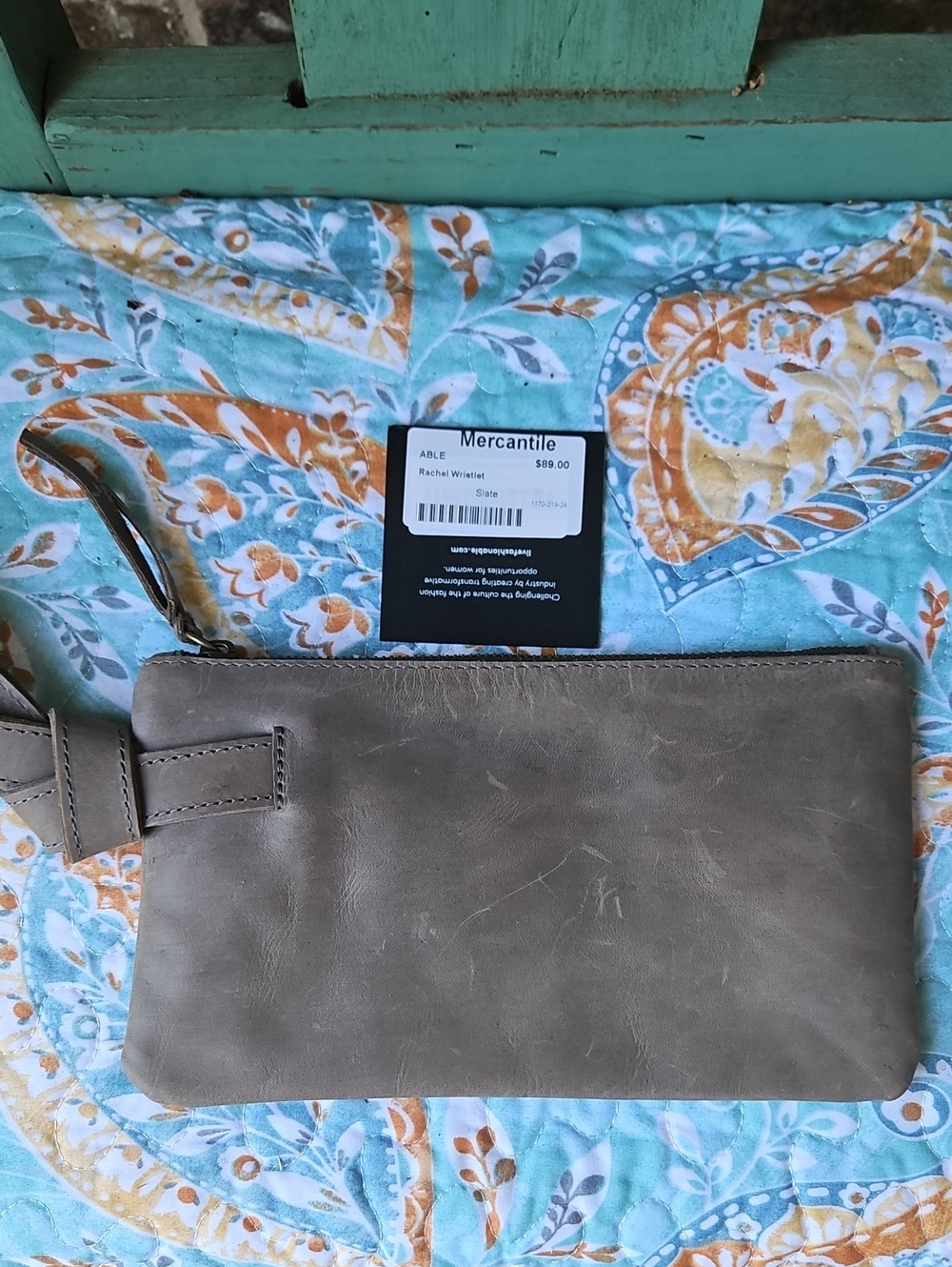 NWT! Able Women's Slate Leather Wristlet Clutch - Picture 3 of 4